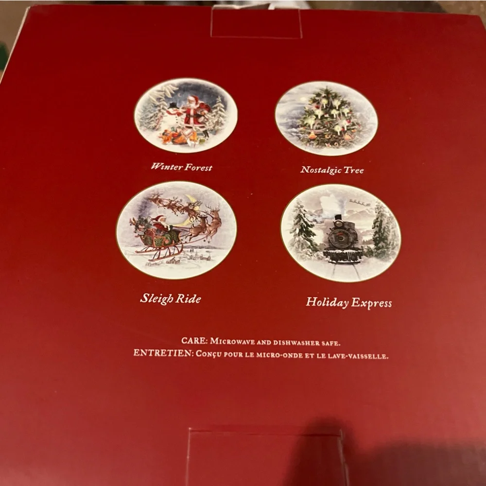 Pottery Barn Nostalgic Santa Winter Forrest App/dessert Plate Set of 4 - NIB